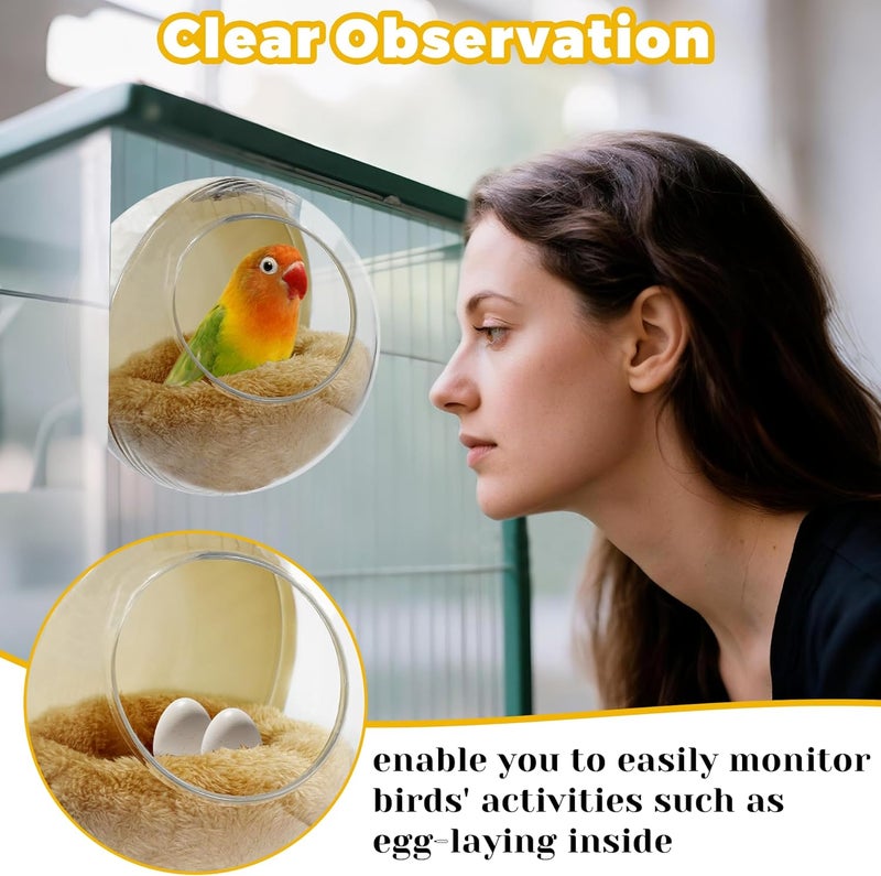 Jevnd Bird Nest for Cage Bite-Resistant, Washable Clear Observation Small Bird House Hanging, Warm Birds Bed Plush Hut, Parakeet Nest to Lay Eggs Breeding Sleeping for Parrot Budgie Lovebird Canary - Image 3